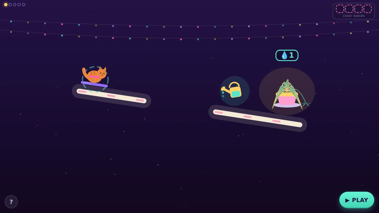 Goomba the orange cat on a board, with a watering can and a potted plant against a night sky
